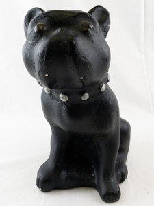 lot 29 image: Vintage Black Bulldog Chalkware Figurine with Studded Collar