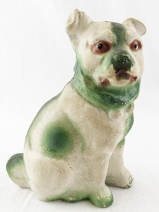 lot 30 image: Antique Cast Chalkware Dog Figurine with Green Accents