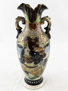 lot 34 image: Vintage Japanese Satsuma Style Hand-Painted Ceramic Vase with Handles