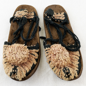 lot 39 image: Vintage Handmade Leather Sandals with Woven Wool Accents