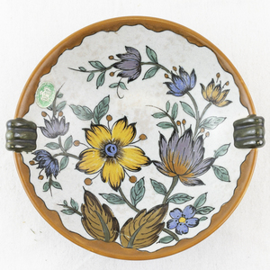 lot 62 image: Royal Zuid-Holland Gouda Hand-Painted Floral Bowl with Handles