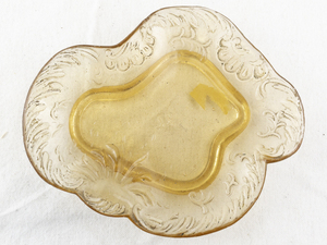 lot 65 image: Vintage Amber Glass Trinket Dish with Embossed Floral Pattern