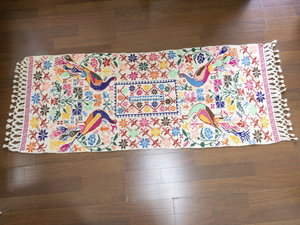 lot 82 image: Handwoven Multicolor Embroidered Textile with Birds and Floral Patterns