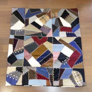 lot 84 image: Handmade Vintage Patchwork Quilted Blanket with Embroidery