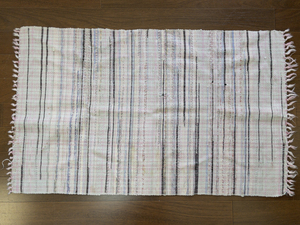 lot 85 image: Woven Cotton Area Rug with Pastel Stripes and Fringe