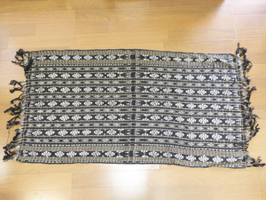 lot 87 image: Handwoven Black and White Patterned Area Rug with Fringe