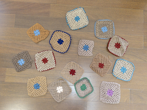 lot 88 image: Set of 15 Handmade Crochet Granny Squares Assorted Colors