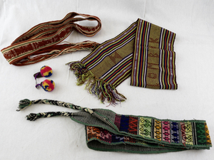 lot 89 image: Set of 4 Handwoven Belts and Colorful Pom Pom Accessory