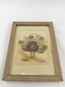 lot 90A image: Framed Prairie Pictures Feather Flower Craft Artwork by Ida Biese