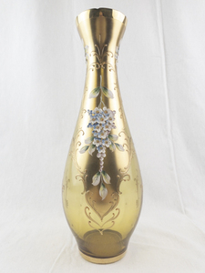 lot 92 image: Gold Glass Vase with Hand-Painted Floral Art and Raised Detailing