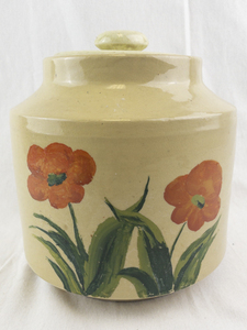 lot 97 image: Red Wing Saffron Ware Stoneware Cookie Jar with Floral Design and Lid