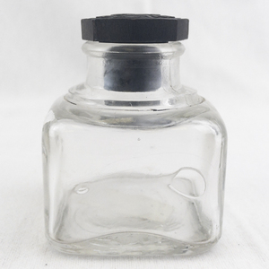 lot 99 image: Vintage Glass Inkwell with Black Stopper