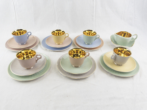 lot 105 image: Vintage Figgjo Flint Norway Pastel Tea Set with Gold Interiors