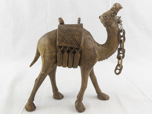 lot 106 image: Hand-Carved Wooden Camel Figurine with Saddle Detail