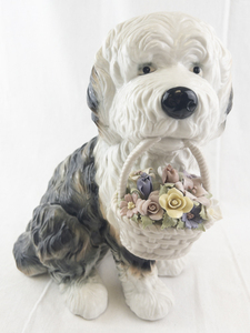 lot 115 image: Large Anna Rosa Collection Old English Sheepdog Music Box Figurine -Working