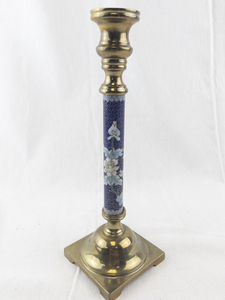 lot 123 image: Brass and Cloisonne Enamel Candlestick with Floral Design