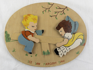 lot 128A image: Vintage Wooden Wall Plaque See Saw Margery Daw Nursery Decor