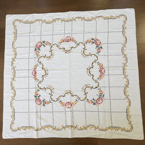 lot 153 image: Vintage Embroidered Tablecloth with Floral Design