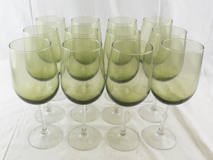 lot 159 image: Set of 12 Olive Green Wine Glasses