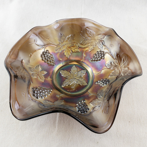 lot 162A image: Antique Iridescent Carnival Glass Bowl with Grape and Leaf Design