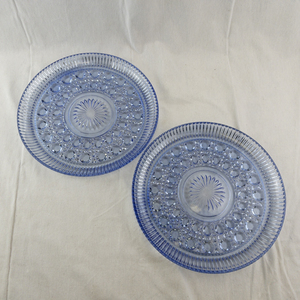 lot 164 image: Pair of Blue Pressed Glass Plates with Sunburst Pattern, 11 Inches