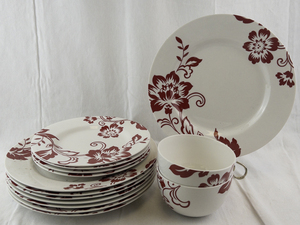 lot 167 image: Martha Stewart Collection Red Floral Dinnerware Set