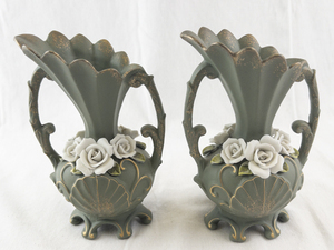 lot 169 image: Pair of Japanese Ucagco Art Deco Footed Floral Vases with Handles