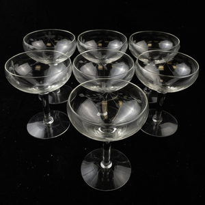 lot 179 image: Set of 7 Vintage Etched Glass Champagne Coupes