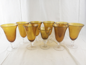 lot 197 image: Set of Vintage Amber Bubble Glass Goblets