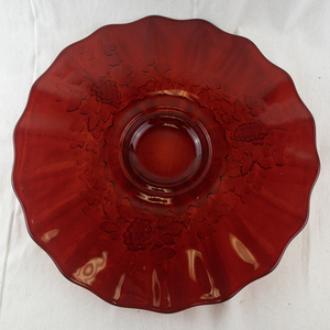 lot 199 image: Ruby Red Pressed Glass Serving Platter with Grapevine Pattern