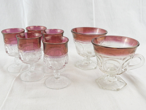 lot 201 image: Set of 7 Indiana Glass Lexington Miniature Goblets and Punch Cups with Ruby Stain
