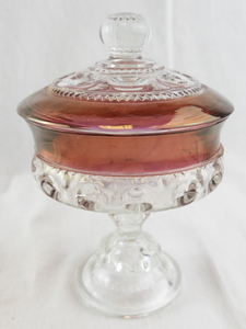 lot 202 image: Vintage Glass Compote Dish with Ruby Red Rim and Lid