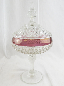 lot 203 image: Antique Pressed Glass Lidded Compote with Ruby Flash Band
