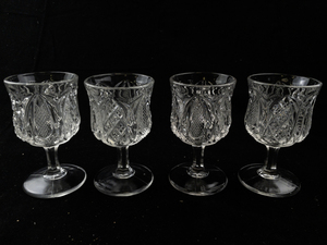 lot 204 image: Set of 4 Pressed Glass Goblets with Decorative Pattern