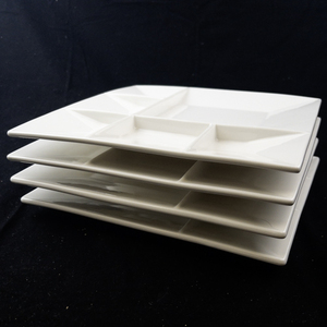 lot 212 image: Set of 4 White Square Sectioned Dinner Plates