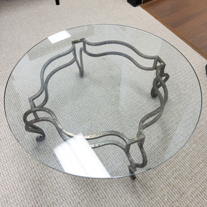 lot 2 image: Round Glass Top Coffee Table with Ornate Metal Base