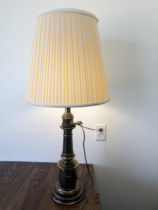 lot 15 image: Vintage Brass Table Lamp with Pleated Fabric Shade