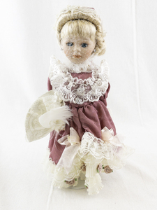 lot 145D image: Victorian Style Porcelain Doll with Lace Dress and Bonnet
