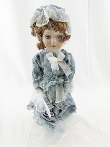 lot 145F image: Porcelain Victorian Style Doll with Blue Dress and Veil