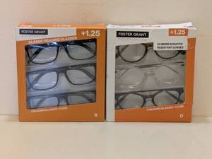 lot 74 image: (2) FOSTER GRANT 1.25 READING GLASSES 3PK.