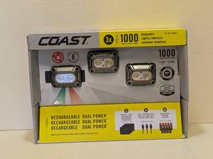 lot 44 image: COAST 1000 LUMEN RECHARGEABLE DUAL POWER HEADLAMPS 3PK