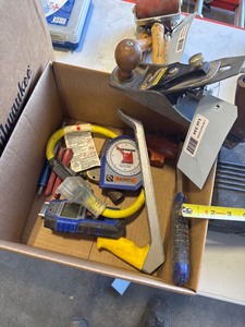 lot 334 image: Buck Brothers Hand Plane with Tools Including Stud Sensor and Angle Finder