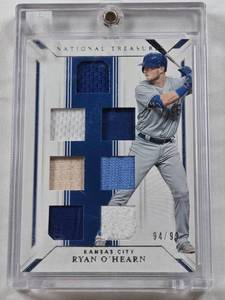 lot 5 image: Ryan OHearn 2019 Panini National Treasures Patch Numbered 9499 - Kansas City Baseball Card in Magnetic One Touch