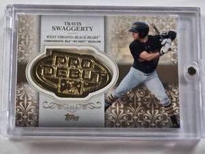 lot 12 image: Travis Swaggerty 2019 Topps Pro Debut Distinguished Debut Medallion Numbered 1450 - West Virginia Black Bears Baseball Card in Magnetic One Touch