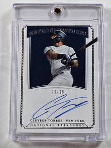 lot 14 image: Gleyber Torres Auto 2019 Panini National Treasures Retro Signatures Numbered 7999 - New York Baseball Card in Magnetic One Touch
