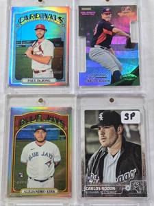 lot 22 image: Paul DeJong 2021 Topps Heritage Refractor 128572, Carlos Rodon 2013 Panini USA Baseball Champions Numbered 152199, Alejandro Kirk Rookie 2021 Topps Heritage Refractor 459572, Carlos Rodon 2015 Topps Rookie Short Print