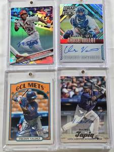 lot 31 image: Chase Vallot 2014 Panini Prizm Prospect Signatures Auto Numbered 45199, Raimel Tapia 2017 Topps Stadium Club Auto, Magneuris Sierra 2017 Topps Chrome Auto, Freddy Valdez 2021 Topps Heritage Minors Auto
