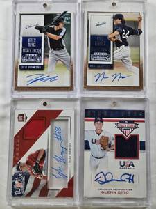 lot 38 image: Nick Neidert 2015 Panini Contenders Auto, Glenn Otto 2017 Panini USA Baseball Stars & Stripes Patch Auto 020299, Tyler Nevin 2015 Panini Contenders Auto, Tyler Thompson 2015 Panini USA Baseball Box Set Patch Auto 3050