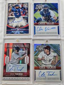 lot 40 image: Chase Vallot 2014 Panini Prizm Draft Picks Prospects Auto 3075, Cole Tucker 2014 Panini Prizm Draft Picks Prospects Auto 117199, Richard Urena 2018 Topps Rookie Republic Auto, Cole Tucker 2014 Panini Elite Extra Edition Auto 250399