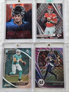 lot 41 image: Patrick Mahomes 2023 Panini Phoenix SP, Jordan Love 2021 Panini Prizm, Jimmy Garoppolo 2014 Panini Prestige Rookie, Tua Tagovailoa 2020 Panini Rookie